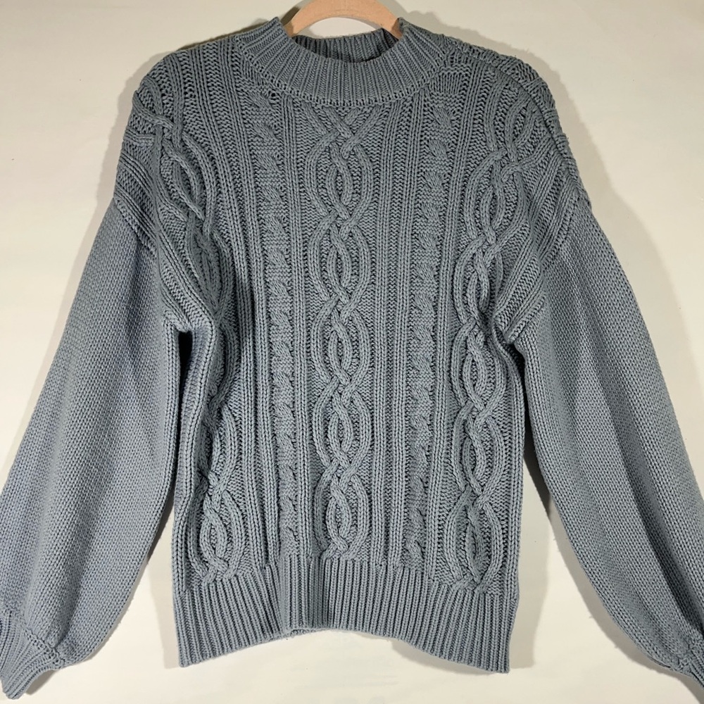 HYFVE CHUNKY CABLE KNIT SWEATER MOCK TURTLENECK SUPER SOFT SZ S BLUE PREOWN A69